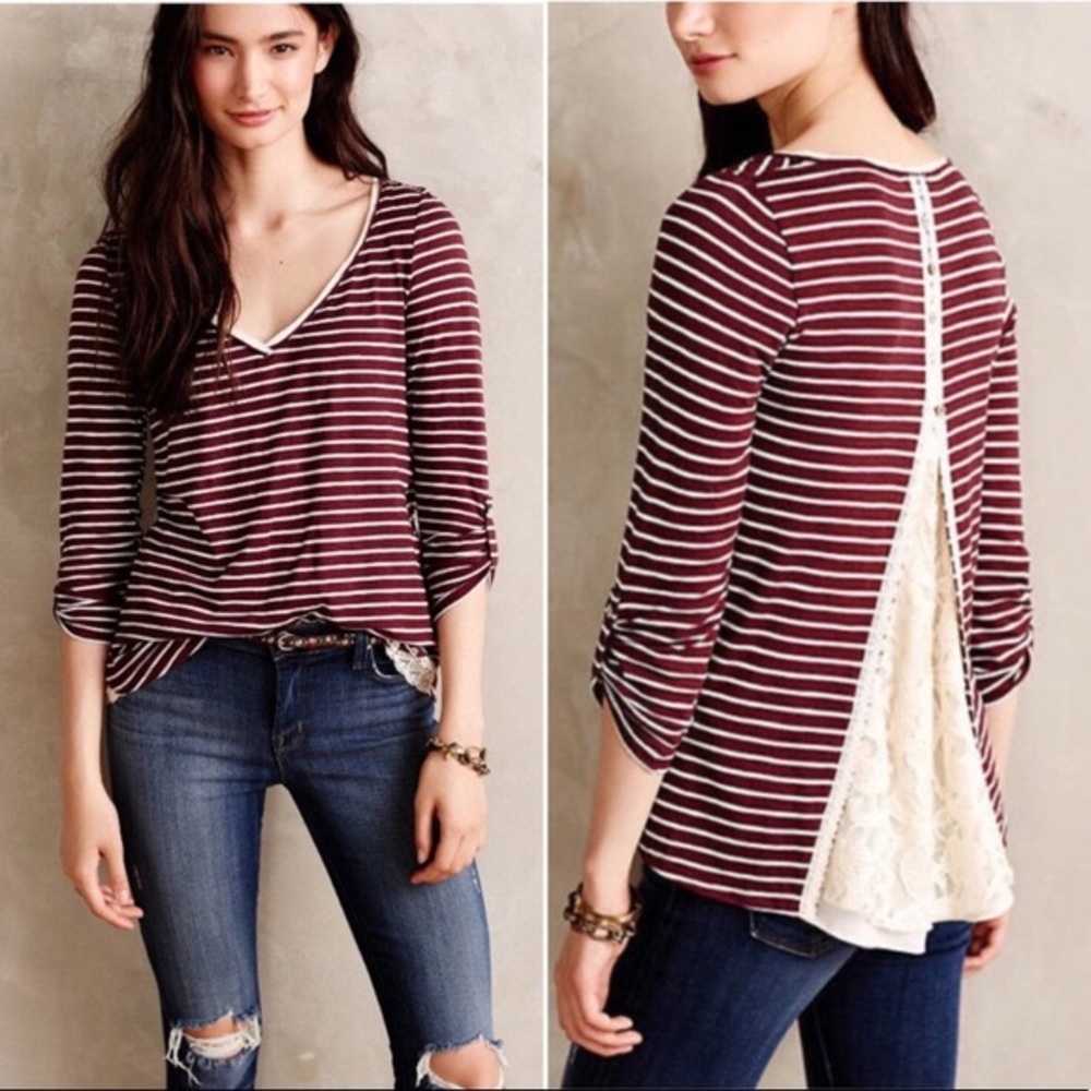 Meadow Rue Cassia burgandy striped knit top